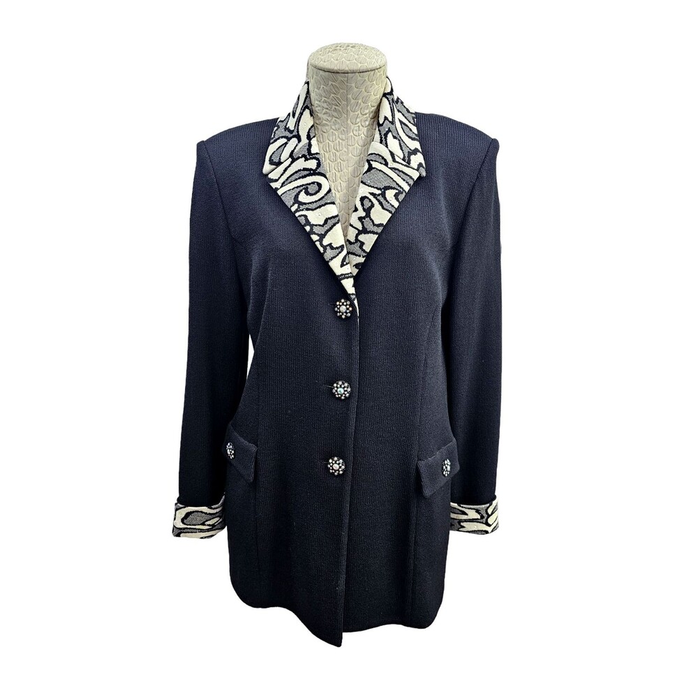 St.‎ John 8 Evening Black Sequin Blazer Suit Coat Jacket Santana Knit Designer